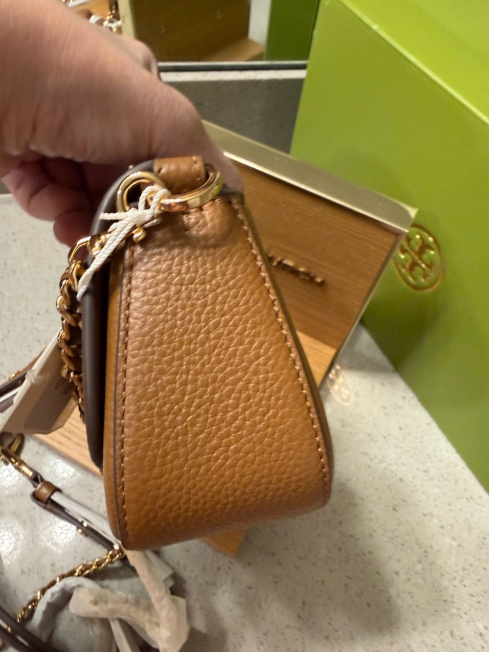 Tory Burch Tan Leather Convertible Crossbody with Gold Logo 2 adjustable straps - Picture 12 of 13